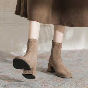 Chunky-Heeled Lace-Up Knee-High Ankle <b>Boots</b>-Anti-<b>Slip</b> Fashionable Versatile Elegant Slim Mid-Calf <b>Boots</b> for Autumn/Winter - Product Image 6