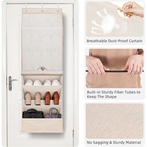 Organisateur de chaussures à suspendre sur la porte, 7 poches, pliable, en polyester beige, rangement suspendu pour chaussures derrière les portes ou sur les murs - Product Image 5