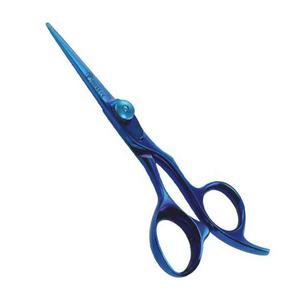 Ciseaux de coiffure professionnels Obexa PB-790 en titane bleu, lame droite en acier inoxydable, affûtés, réglables, avec miroir - Product Image 1