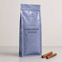Sachet personnalisé à fond plat avec fermeture éclair pour bâtonnets de cannelle, idéal pour les marques alimentaires et l'emballage de détail sous marque privée