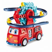 Camion de pompiers éducatif à piles avec lumières et sons réalistes, construction en plastique, toboggan en spirale - Pour les enfants de 2 à 14 ans