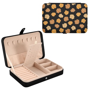 Hawaii Black Puakenikeni Portable Customize Design Rectangle PU Leather Travel Organizer Small Jewelry Box for Women and Girls - Product Image 1