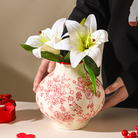 Vase de table moderne en céramique rouge, style oriental, élégant et luxueux, pour arrangement floral, anniversaire, maison, salon, hydroponique