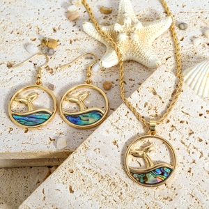 Nuova alta qualità <span class=keywords><strong>hawaii</strong></span> carino placcatura oro coda di pesce e onda rotonda collana pendente orecchini gioielli di moda set all'ingrosso - Product Image 6