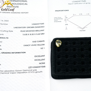 Diamant de laboratoire Goldleafgem IGI Report, couleur Jaune Intense Fantaisie, taille poire, 1ct 2ct 3ct, pureté VVS VS. - Product Image 6
