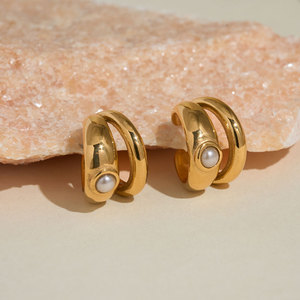 Modernos Aretes de Diseño Sin Deslustre, Chapados en Oro PVD de 14k y 18k, Acero Inoxidable 316l, Joyería Fina de la Marca CC, Sin Perforación, para Mujer - Product Image 2