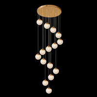 Nouveau style de lustre suspendu multi-têtes en fil métallique sphérique pour restaurant, luminaire LED créatif et personnalisé pour villa et escalier
