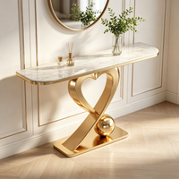 Console d'entrée moderne et minimaliste de style italien avec base en dalle de pierre de luxe pour salon, couloir, en acier inoxydable