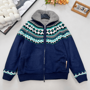 Suéter con Cierre y Forro Polar para Mujer, Estilo Fair Isle, Cuello Alto, Abrigo de Punto Cálido para Invierno - Product Image 1