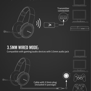 BINNUNE BW02 Dual Mode <b>Wireless</b> Gaming <b>Headset</b> with Detachable <b>Mic</b> for PS5/PS4/Xbox/PC - Product Image 6