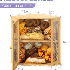 Caja para pan de madera maciza, doble capa, gran capacidad, estante de almacenamiento para encimera de cocina, forma poligonal, color madera natural - Product Image 5