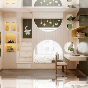 Letto a Castello per Bambini in Legno Massello Largo 1,35 Metri, Letto a Doppio Strato Personalizzato a Forma di Albero per Camera dei Bambini, Design Minimalista - Product Image 1