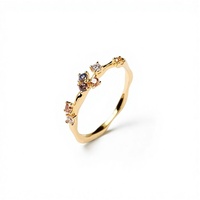 Bague en Zircon Coloré Sept Diamants Brillants Exquis Style Luxe Léger Élégant en Cuivre Électroplaqué, Modèle Espagnol Transfrontalier