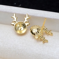 Base para Pendientes de Plata de Ley S925 con Diseño de Asta de Reno, Bañada en Oro/Oro Rosa, para DIY, Componente de Joyería Navideña