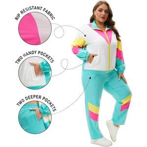 Ensemble survêtement 2 pièces pour femmes grandes tailles FOXA, coupe ample, style color block, coupe-vent, tenue de fête à thème années 80 et 90 - Product Image 6