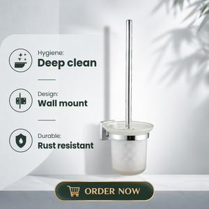 Support mural moderne en alliage de zinc finition chromée pour <span class=keywords><strong>brosse</strong></span> de toilette en verre dépoli - Outil de nettoyage pour salle de bain d'hôtel - Antirouille et durable - Product Image 3
