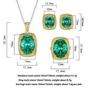 High End Eco-friendly Copper 13*18mm Green Zircon Pendant Earrings <b>Ring</b> <b>Set</b> Gold Plated Jewelry <b>Set</b> <b>Women</b> for Everyday Wear - Product Image 2