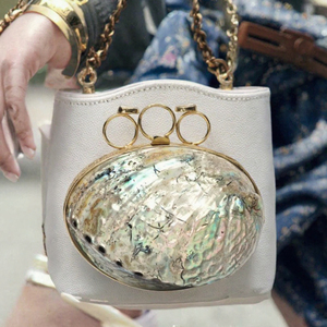 Pearly Shell Evening Bag Brass Frame Clutch Chain Strap Zipper Lock Party Gift <b>Handbag</b> - Product Image 3