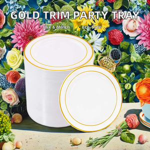 कस्टम रंग सोने रिम डिस्पोजेबल डिनर प्लेट शादी क्रिसमस प्लास्टिक प्लेट ट्रे डाइनिंग टेबलवेयर पार्टी - Product Image 2