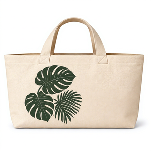 Sac fourre-tout en toile avec imprimé feuilles tropicales, fermeture personnalisée, design minimaliste pour le shopping et les voyages, un avenir plus vert - Product Image 1