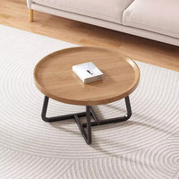 Table basse ronde à double plateau en bois avec structure métallique robuste, meubles de salon, table d'appoint durable et stable