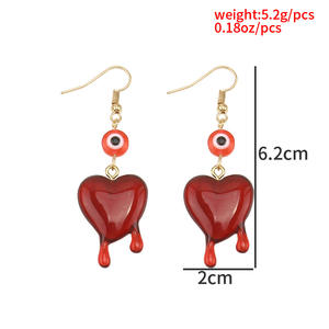Pendientes colgantes con forma de corazón y gota de sangre para mujer, joyería de moda para fiesta, diseño de corazón rojo de aleación de zinc - Product Image 5