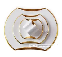 LK20190919-6 Белая Квадратная форма Золотая оправа керамическая тарелка свадебный стол круглые тарелки