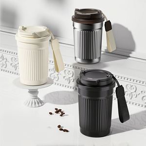 Tasse à café isotherme en acier inoxydable de 400 ml avec cordon, design simple et droit, pour voiture, extérieur, bureau, boissons chaudes et froides - Product Image 3