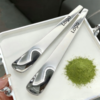 Cuillères à matcha en acier inoxydable avec logo personnalisé, manche long, cuillères à thé matcha, cuillères à poudre en métal de qualité alimentaire pour matcha et café