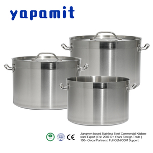 Olla <span class=keywords><strong>de</strong></span> <span class=keywords><strong>Acero</strong></span> Inoxidable para Sopa y Guisos, <span class=keywords><strong>de</strong></span> Boca Ancha y Gran Capacidad, Diseño <span class=keywords><strong>de</strong></span> Cuerpo Corto, para Hoteles y Restaurantes, Bajo MOQ - Product Image 1