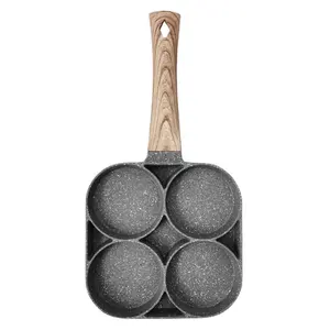 2024 MaifanหินFour-Hole Omeletteกระทะทอดครัวอาหารเช้าเครื่องเครื่องครัวด้านล่างแบนNon-Stickหม้อเกี๊ยว