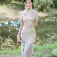 Haute qualité printemps été robe qipao pour grande taille femmes filles mi-longueur brodé cheongsam élégant slim fit robe de banquet