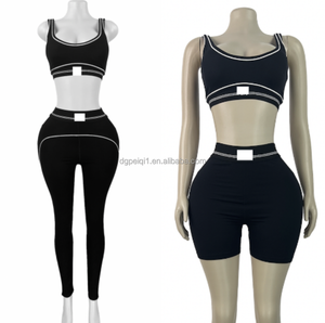Conjunto Deportivo Peeqi de Alta Calidad en Nailon para Fitness, Yoga, Gimnasio, Top Deportivo y Pantalones/Shorts de 2 Piezas para <span class=keywords><strong>Mujer</strong></span> - Product Image 2