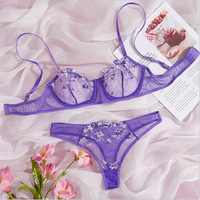 Chuangerm 2026 Nouveauté Ensemble de Lingerie à Armatures Multicolore Transparent en Maille Fine Broderie Florale S-XL Exotique