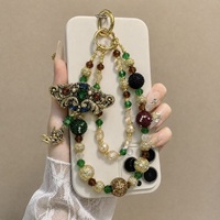 Cadena de Teléfono de Lujo con Dijes de Mariposa Antiguos, Cuentas de Cristal, Esmeralda y Filigrana Dorada, Llavero para Bolso, Joyería Hecha a Mano al por Mayor
