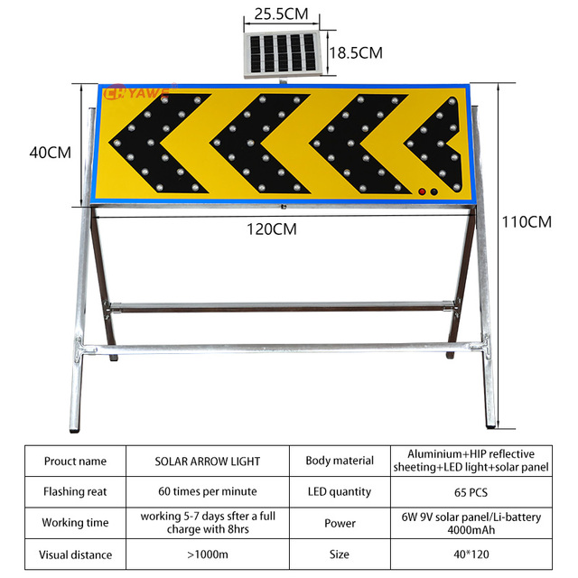 LED Solar Non-Reflective Aluminum Chevron Arrow Traffic Sign Road Direction Light Construction Site Safety Warning Board Road