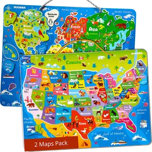Magnetic Puzzles for Kids Ages 4-8 Educational Travel Games for Toddlers USA and World Map Learning Toys for Boy and Girl 3-5