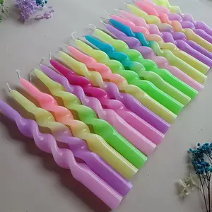 Huaming Hot Selling Wholesale Long Spiral Stick Taper Candle Paraffin Soy Wax Gradient Multicolor Twisted Dinner Scented Candles
