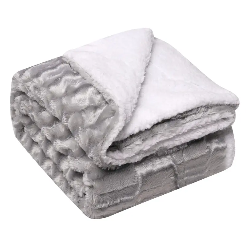 Tùy Chỉnh Hai Lớp Sherpa Ném Chăn 100% Polyester Nhung Faux Fur Sang Trọng Sofa Ném Chăn