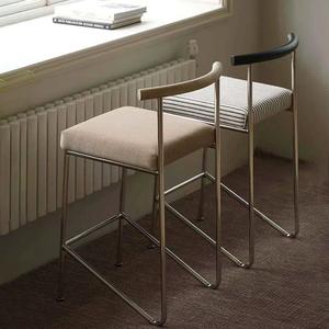 Chaise de salle à manger rembourrée de style minimaliste moderne, avec structure en acier inoxydable, hauteur de bar, pour salon - Product Image 2
