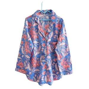 Ladies Floral Print Cotton Pajama Set Two Piece Long Sleeve Woven Top and Full Length <b>Pants</b> Comfortable Summer Nightwear - Product Image 1