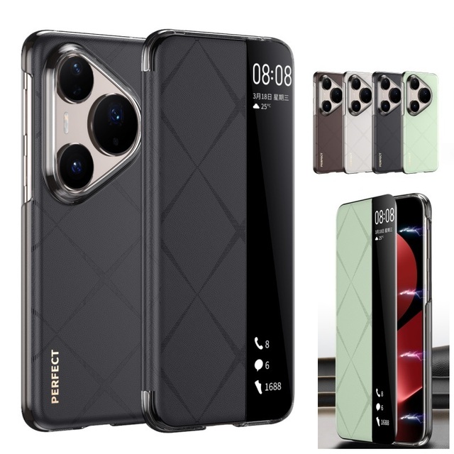 Luxury Smart View Pu Leather Flip Case for Huawei Pura 90 Pro Max / 80 70 Ultra / 90 80 70 Pro / Pro+ Sleep Window Book Cover