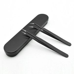 Eyelash Tweezers Set 2-Pack Stainless Steel Precision Curved Straight Tips For <b>Lash</b> Extension Grafting - Product Image 2
