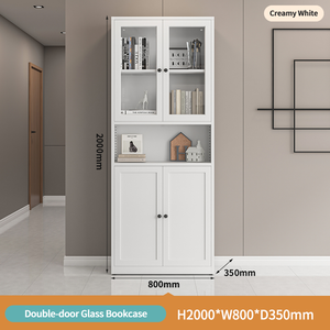 Libreria Moderna in Ferro con Ante in Vetro, Antipolvere, Montabile a Parete, Altezza Regolabile, Mobile Contenitore per Soggiorno - Product Image 3