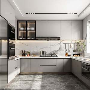 Muebles de Cocina SANTOPOVA, Gabinete Superior para Apartamento, Diseños de Mármol con Puerta de Vidrio, MDF Blanco, Personalizado, Duradero - Product Image 5