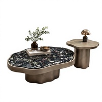 Table basse moderne en acier inoxydable avec plateau en marbre pour salon