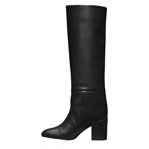 Bottes noires en PU à bout pointu et talon épais WETKISS, hauteur genou, respirantes, avec bouton, pour femme, mode hiver/automne/printemps - Product Image 2