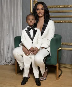 母と息子親子服レディーススーツスリムブレザーブラックサテンラペルボーイズスーツファッション衣装セットウエディングパーティーウェア