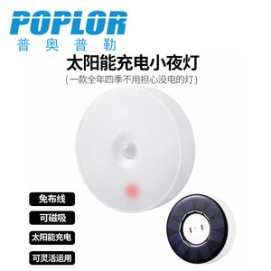 Poplor Led Night <b>Light</b> Round Warm White Sensor Control USB Solar Powered <b>Cabinet</b> Bedroom Corridor Lamp - Product Image 5