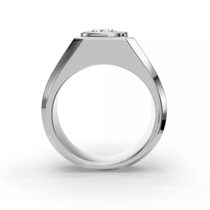 Anillo de declaración personalizado para hombre de oro macizo de 14K con diamante redondo de 1 quilate cultivado en laboratorio, engaste seguro con bisel, acabado pulido para uso diario. - Product Image 4
